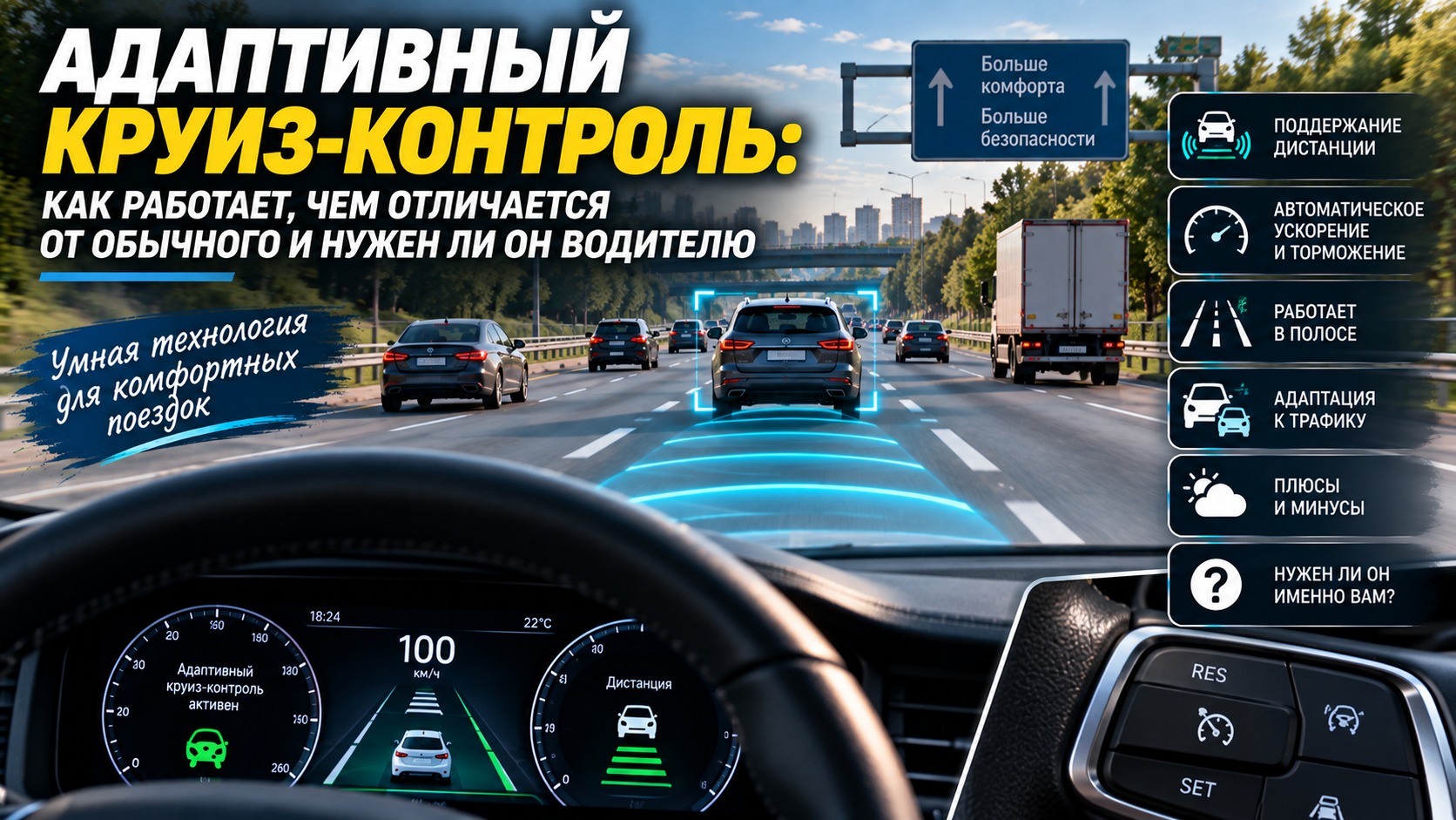 Адаптивный круиз-контроль: как работает, чем отличается от обычного и нужен ли он водителю