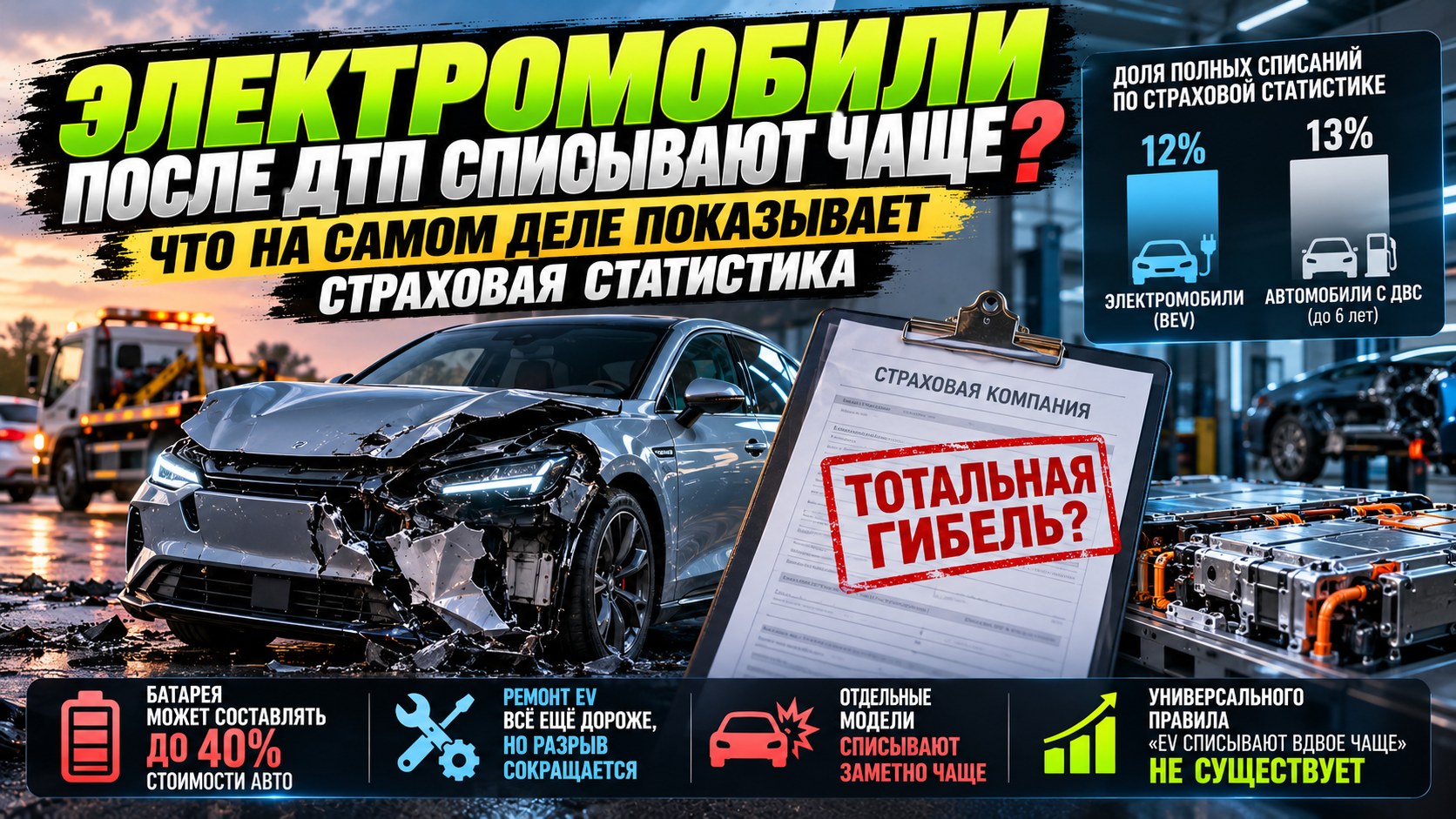 Электромобили после ДТП списывают чаще? Что на самом деле показывает страховая статистика