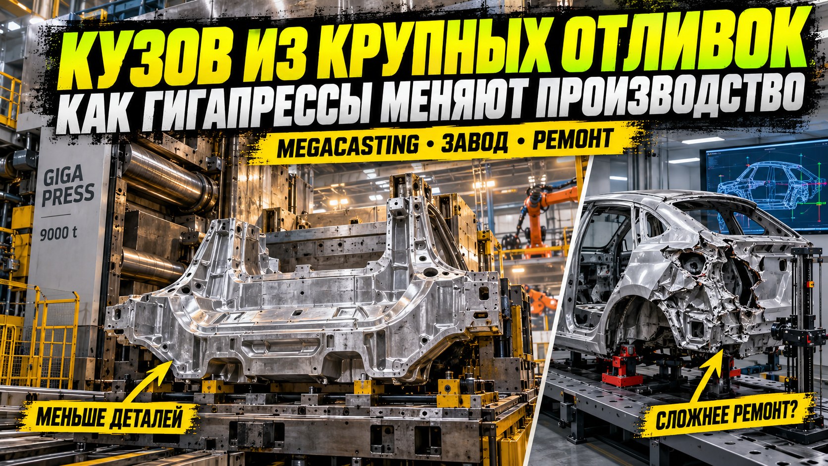 Кузов из крупных отливок: как гигапрессы меняют производство и ремонт автомобилей
