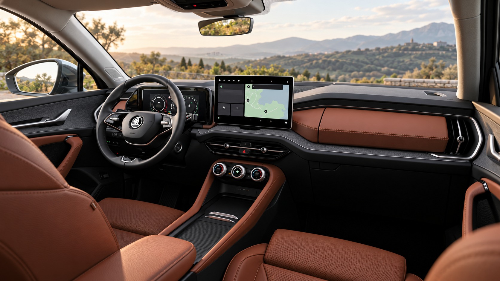 Передняя панель Škoda Kodiaq второго поколения с регуляторами Smart Dials