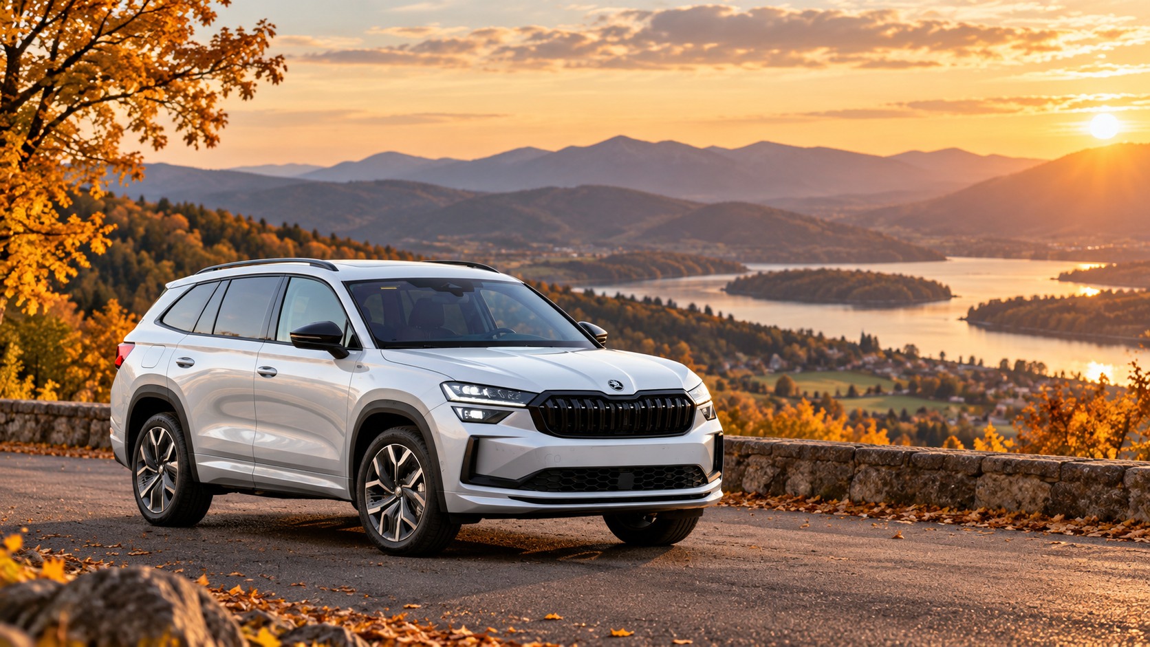 Škoda Kodiaq второго поколения на загородной дороге