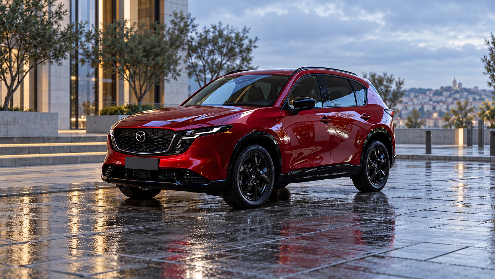 Иллюстрация красного Mazda CX-5 третьего поколения в городе