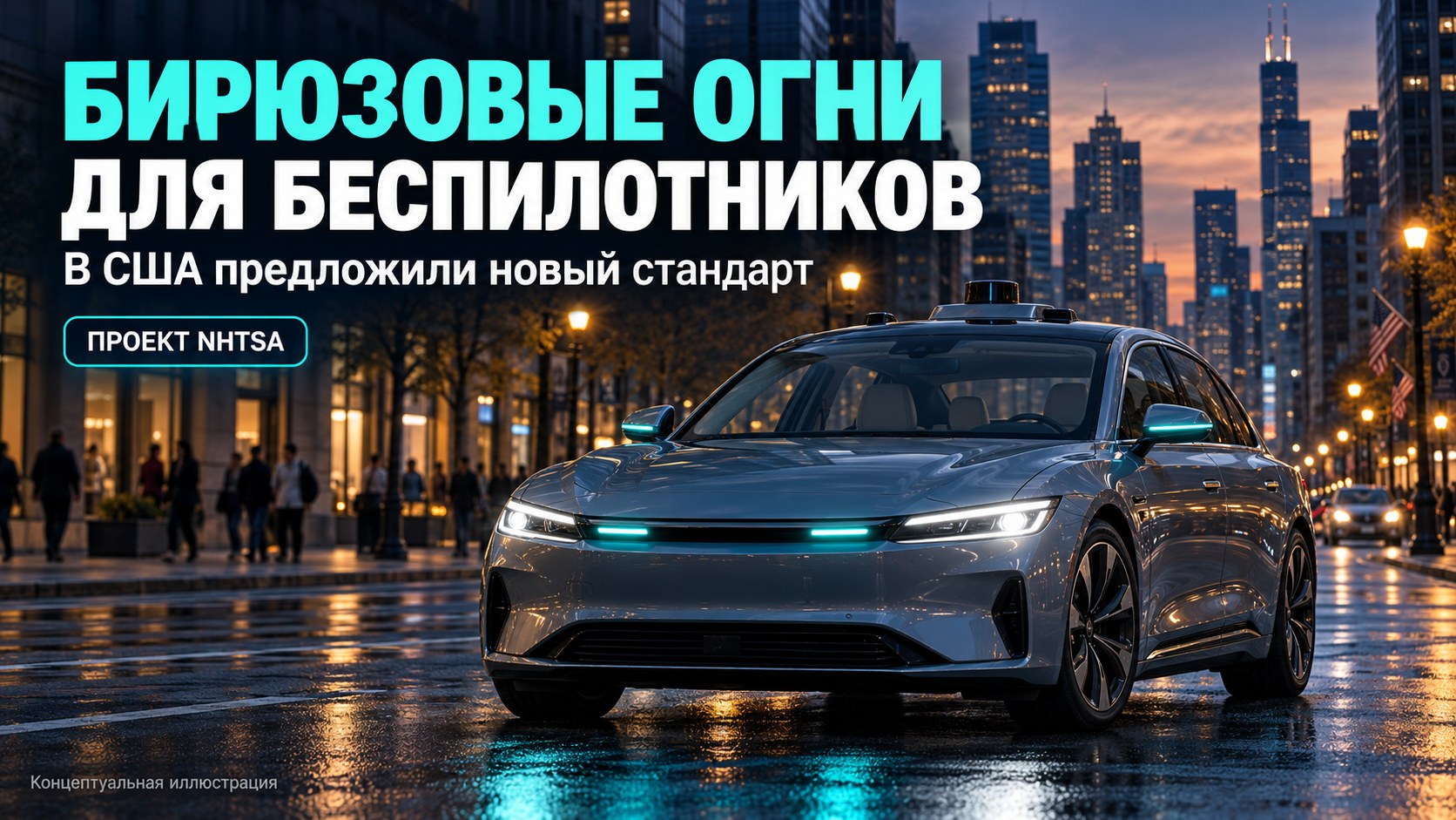 Беспилотным автомобилям предложили включать бирюзовые огни: в США готовят новый стандарт