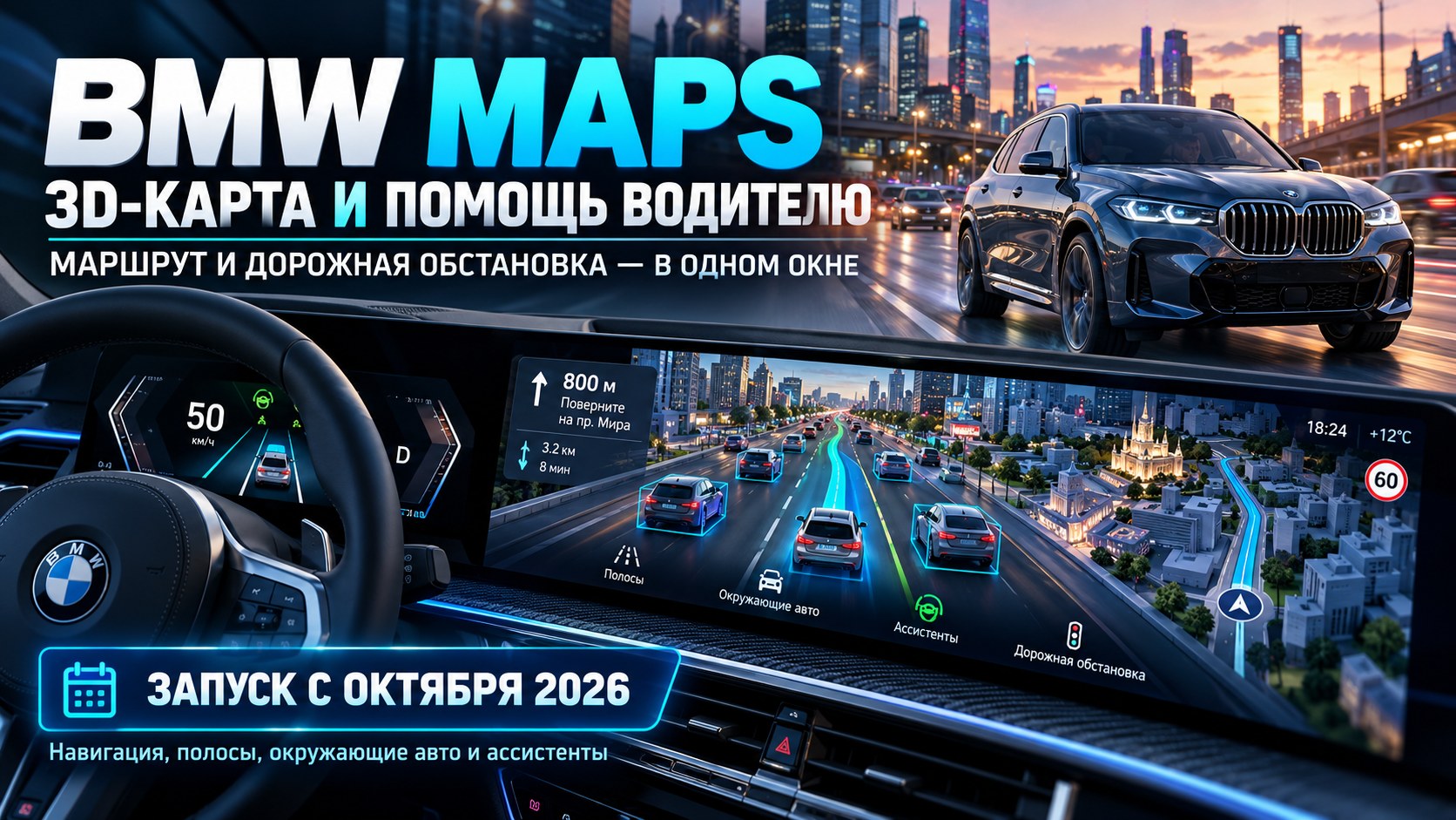 BMW превращает навигатор в цифрового штурмана: маршрут и дорожная обстановка появятся на одной 3D-карте