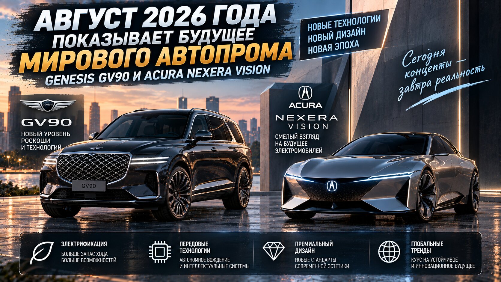 Genesis показал серийный флагман GV90, а Acura — концепт Nexera Vision
