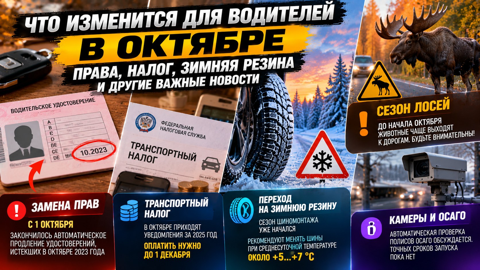 Что изменится для водителей в октябре: замена прав, транспортный налог и переход на зимнюю резину