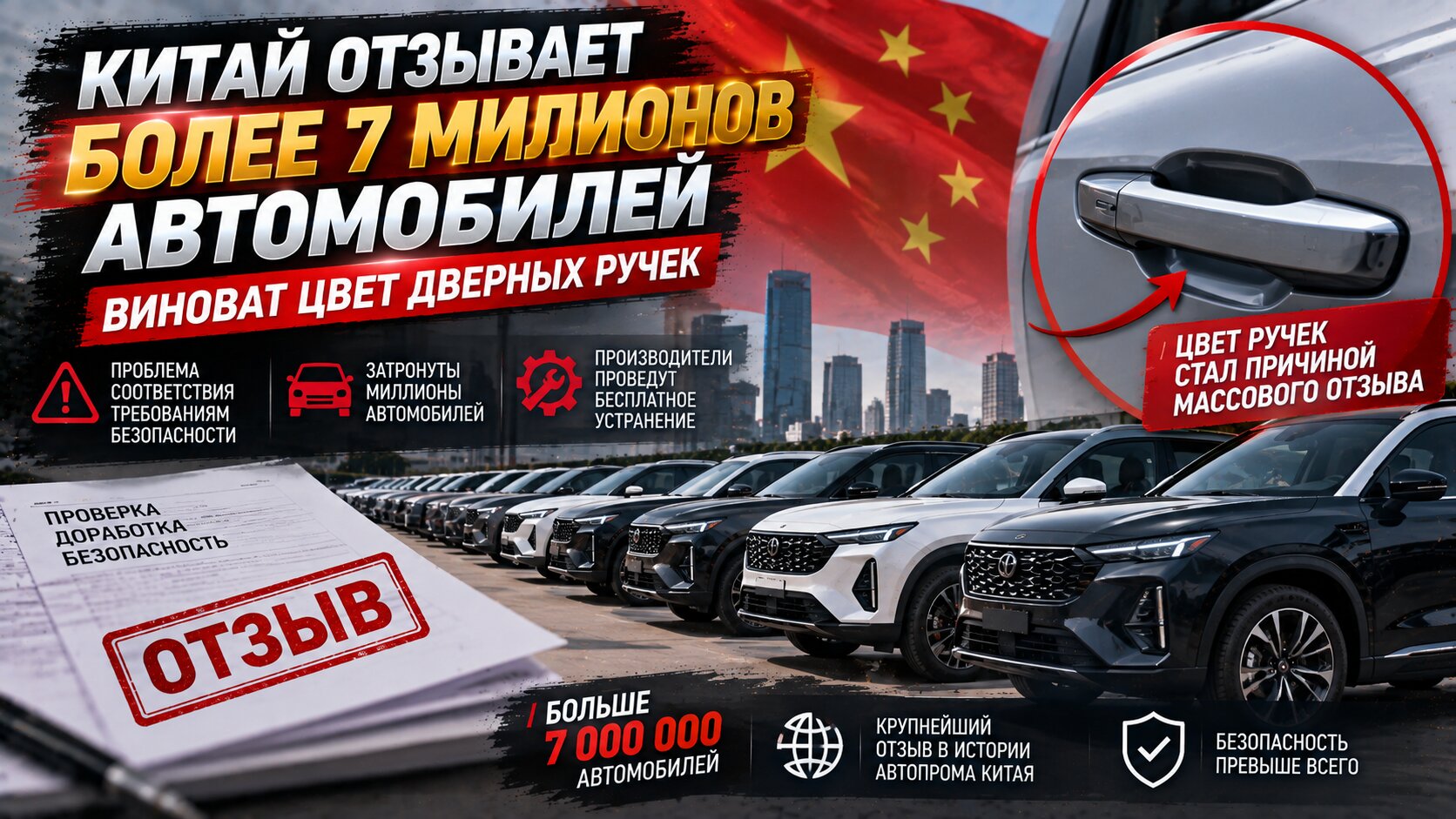 Китай отзывает более 7 миллионов автомобилей — виноваты дверные ручки