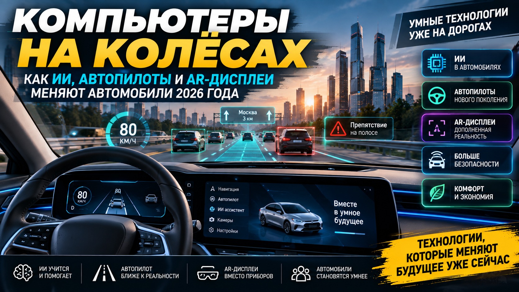 Компьютеры на колёсах: как ИИ, автопилоты и AR-дисплеи меняют автомобили 2026 года
