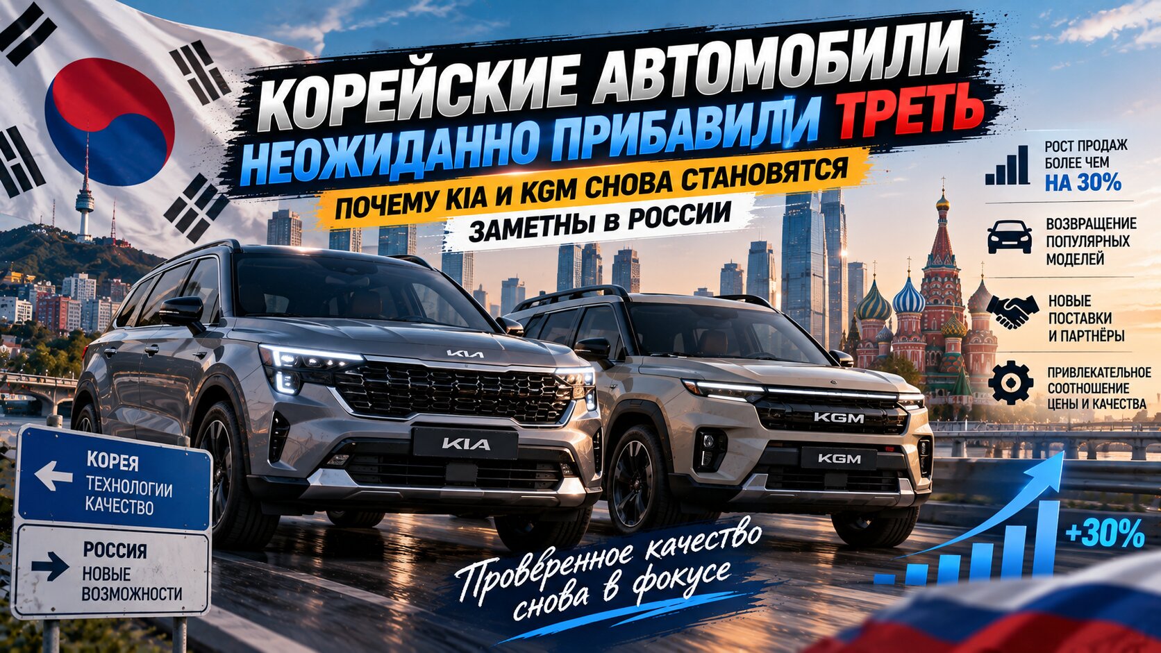 Корейские автомобили неожиданно прибавили треть: почему Kia и KGM снова становятся заметны в России