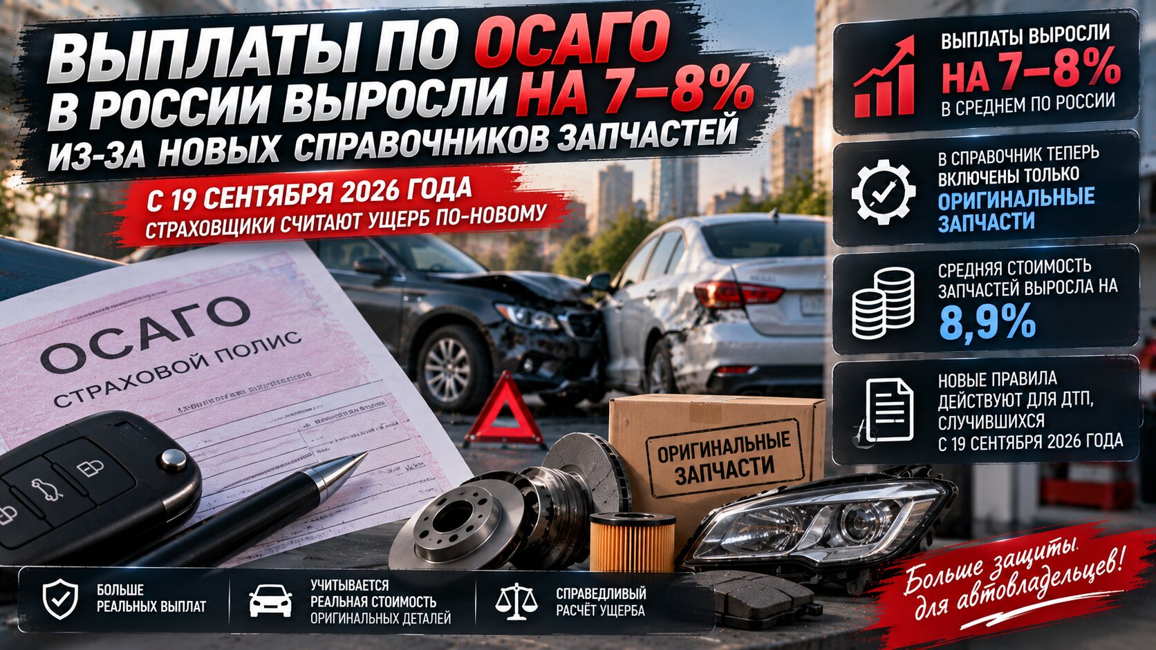 Выплаты по ОСАГО в России выросли на 7–8% из-за новых справочников запчастей