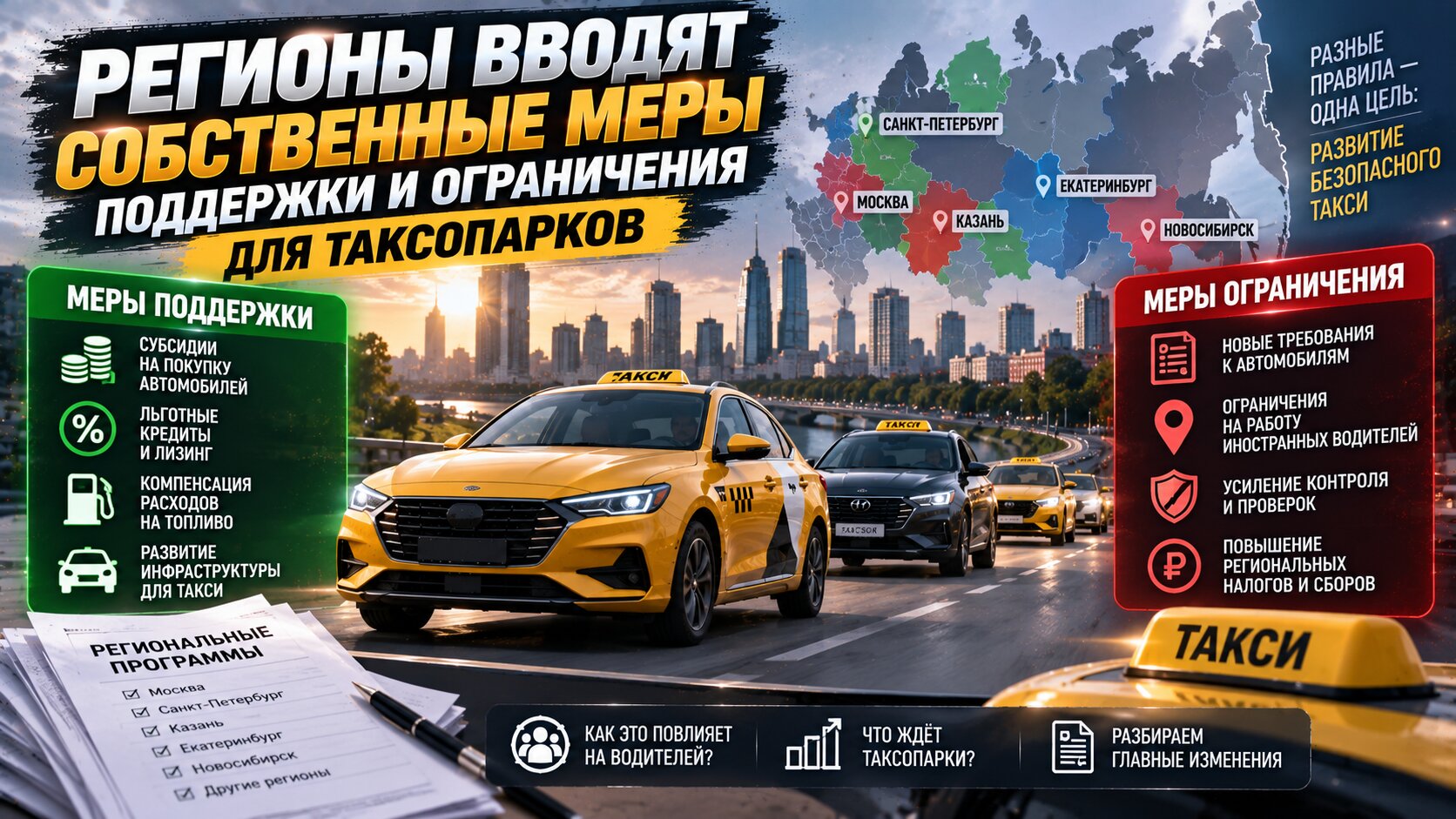 Регионы вводят разные правила для таксопарков — где отсрочка, а где субсидии