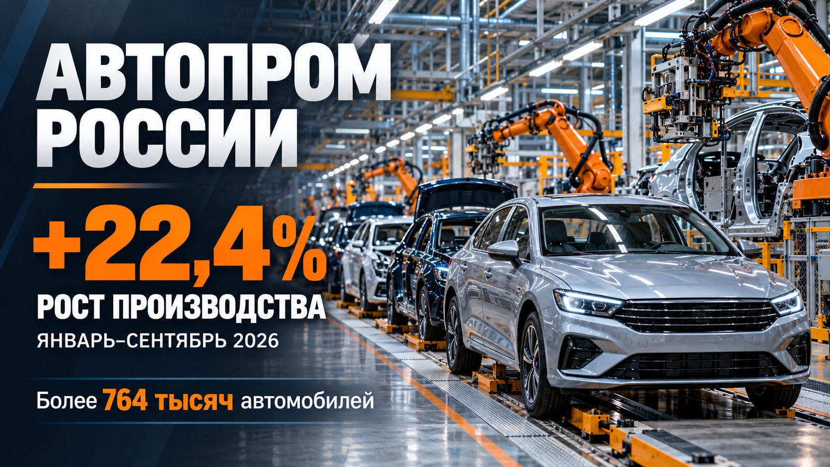 Производство автомобилей в России выросло на 22,4% за девять месяцев