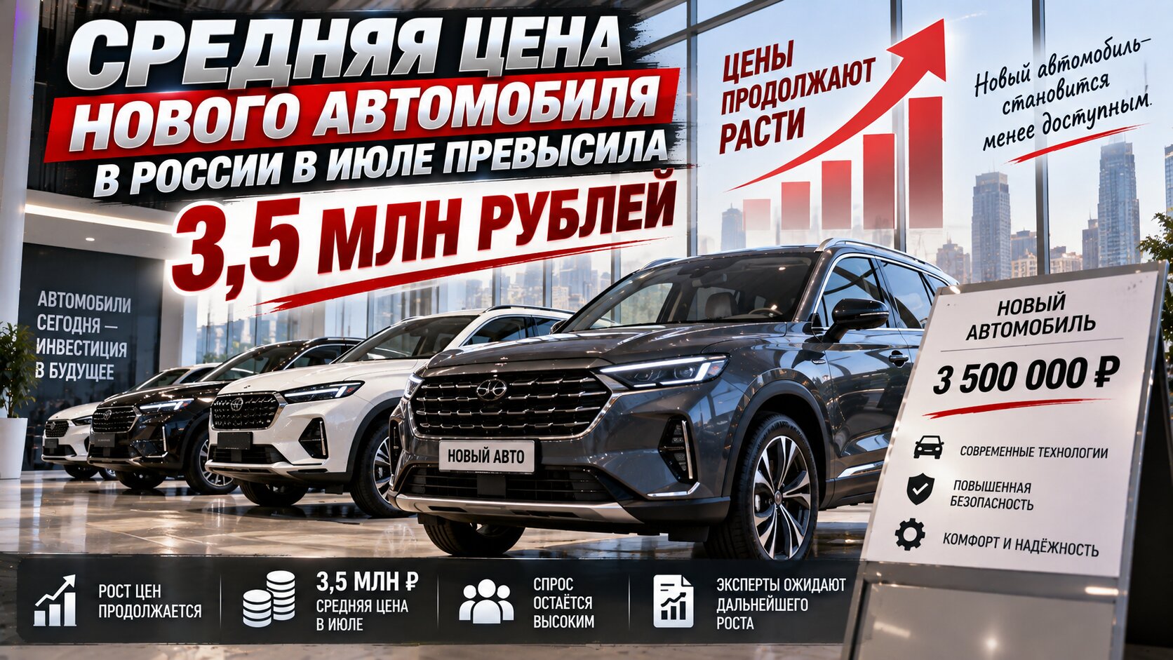 Средняя цена нового автомобиля в России в июле превысила 3,5 млн рублей