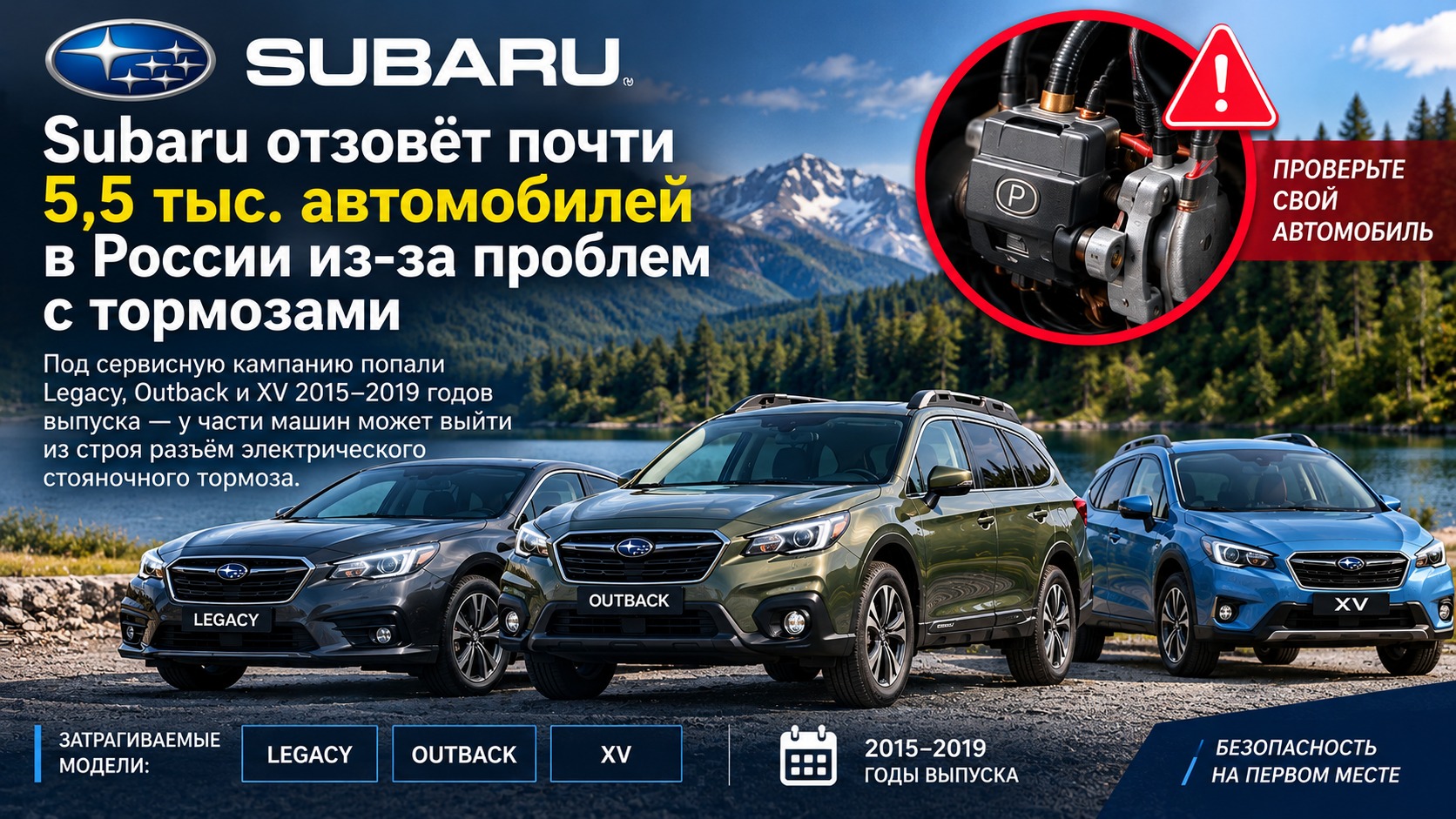 Subaru отзовёт почти 5,5 тыс. автомобилей в России из-за проблем с тормозами