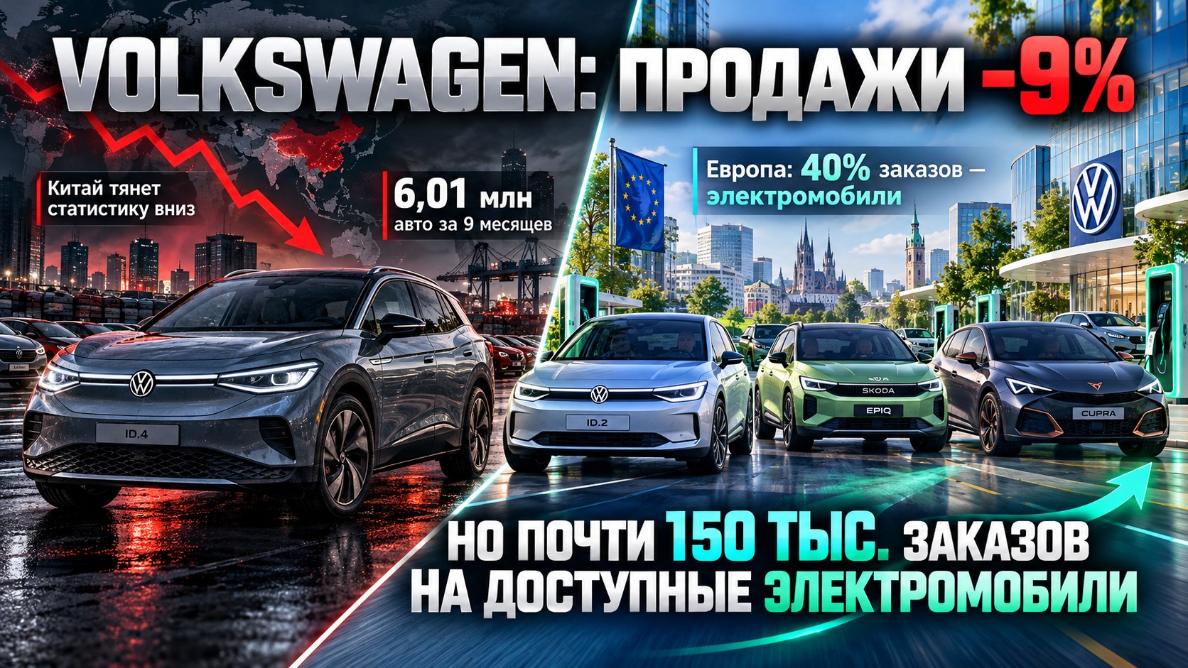 Volkswagen потерял 9% мировых продаж, но получил почти 150 тысяч заказов на доступные электромобили