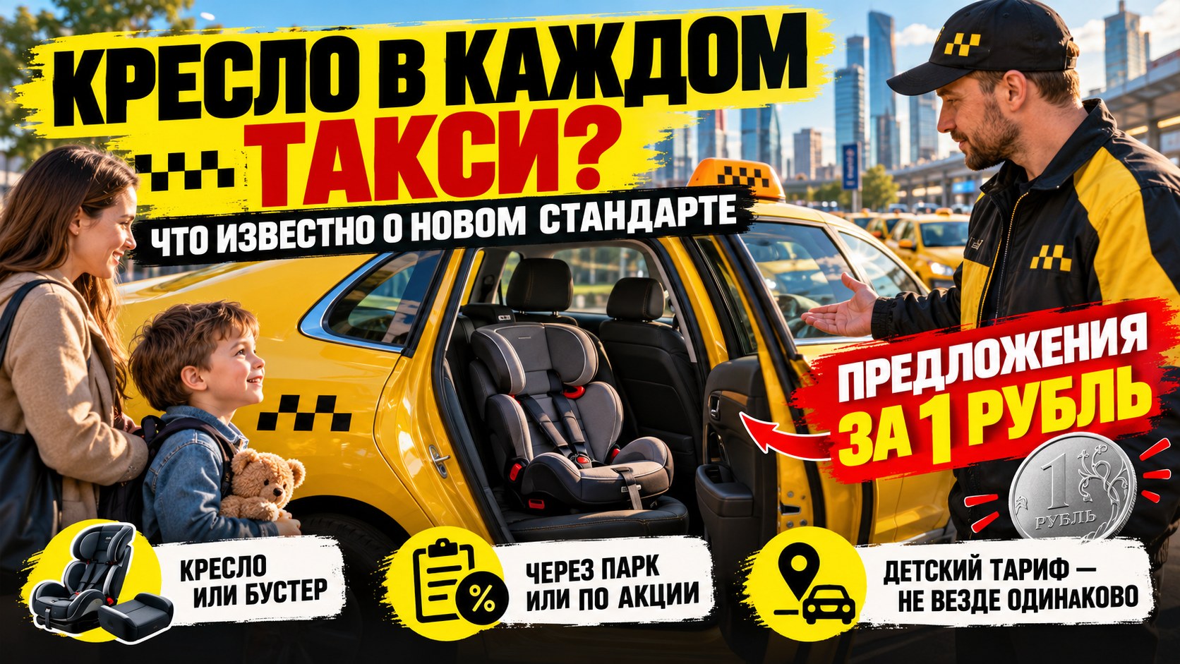 Кресло в каждом такси: что известно о новом стандарте «Яндекса» и предложениях за 1 рубль